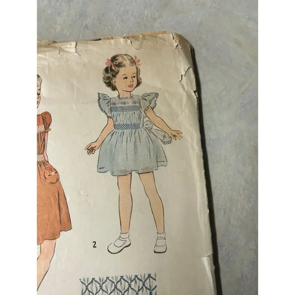 Vintage 1940's‎ Simplicity Pattern #1800 Girls Smocked Dress Size HTF